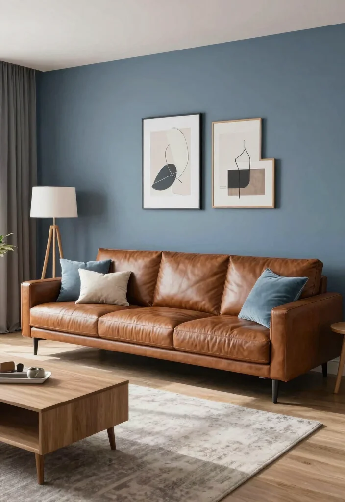 19 Living Room Paint Color Ideas with Brown Furniture - 10. Cool Slate Blue 1