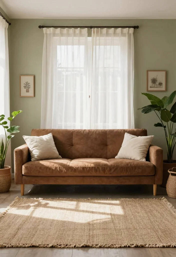 19 Living Room Paint Color Ideas with Brown Furniture - 14. Pale Olive 1