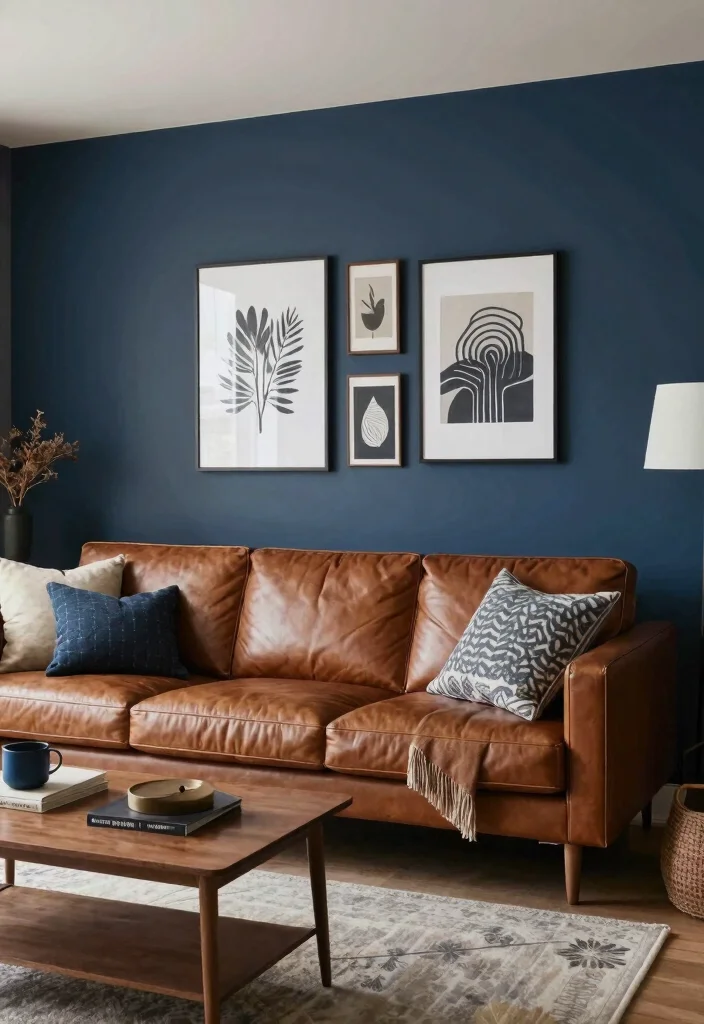 19 Living Room Paint Color Ideas with Brown Furniture - 15. Charcoal Blue 1