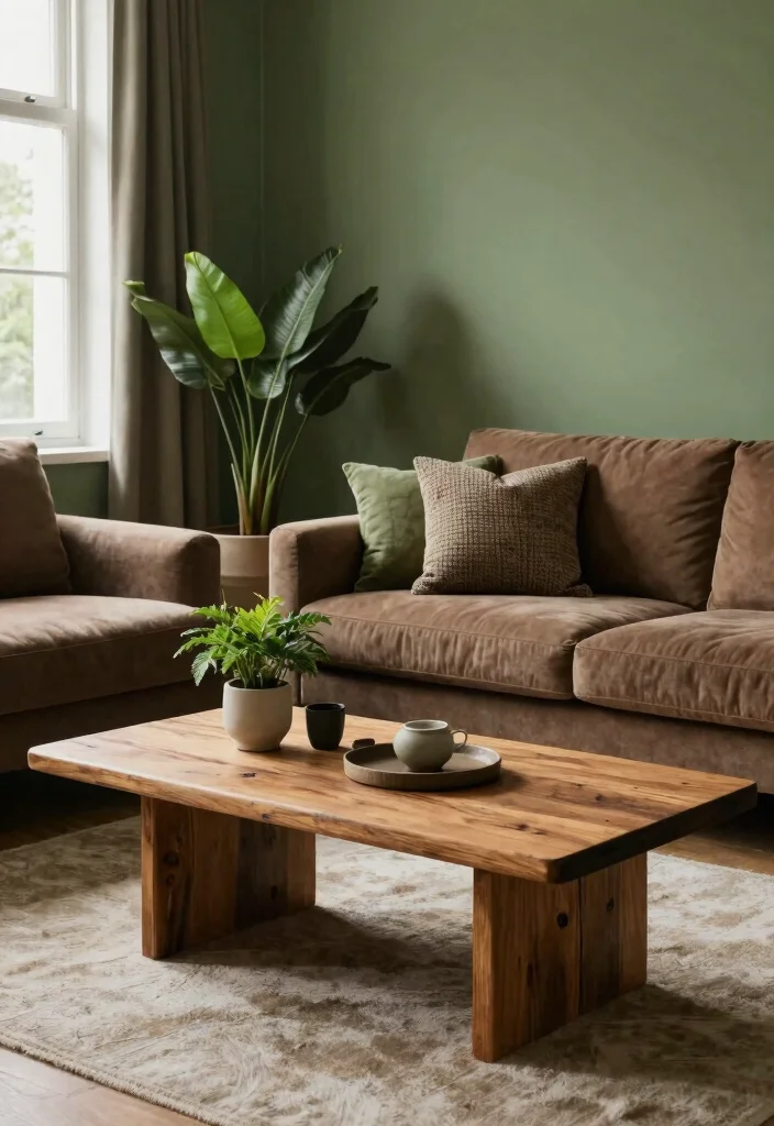 19 Living Room Paint Color Ideas with Brown Furniture - 5. Olive Green 1