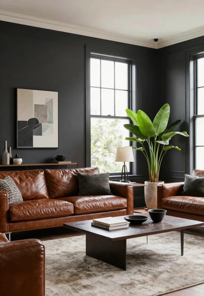 19 Living Room Paint Color Ideas with Brown Furniture - 7. Rich Charcoal 1