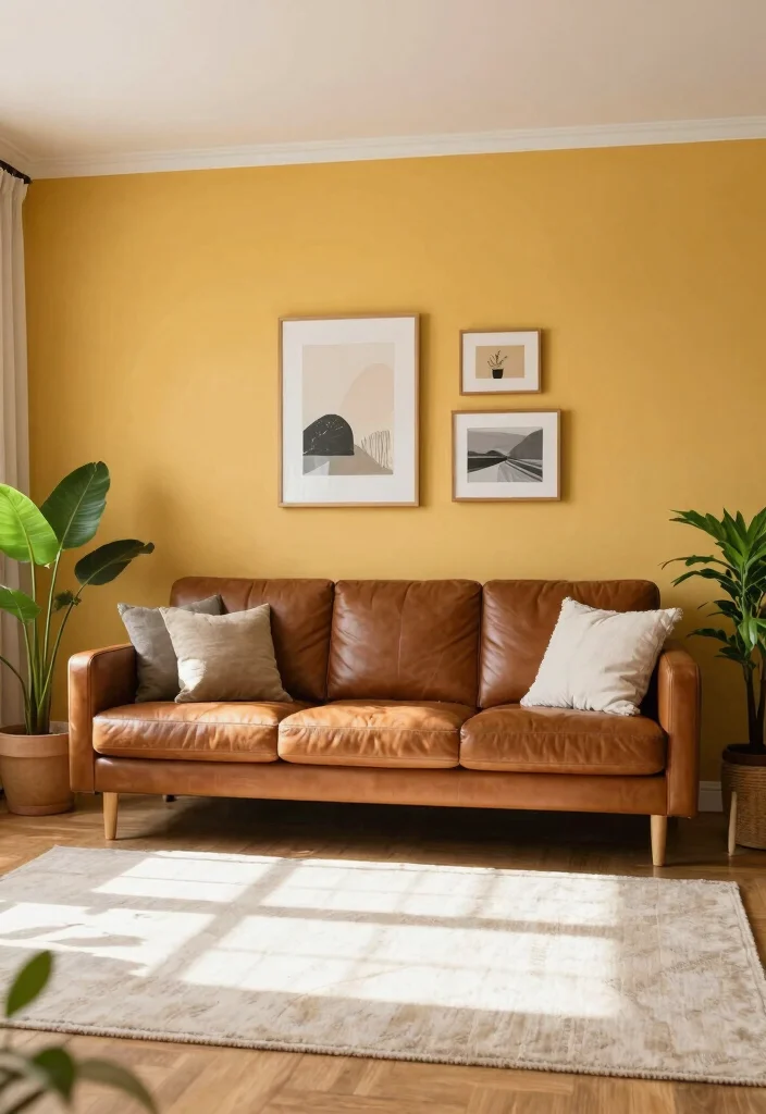 19 Living Room Paint Color Ideas with Brown Furniture - 9. Golden Honey 1
