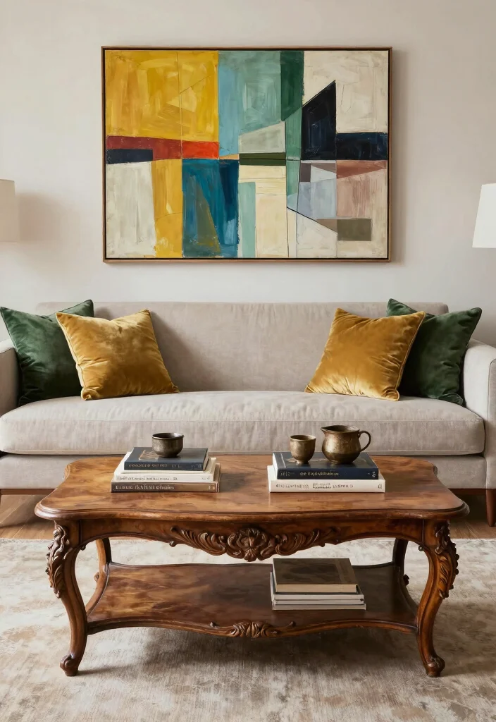 19 Mismatched Living Room Furniture Mix & Match Ideas - 1. Vintage Meets Modern: The Bold Contrast 1