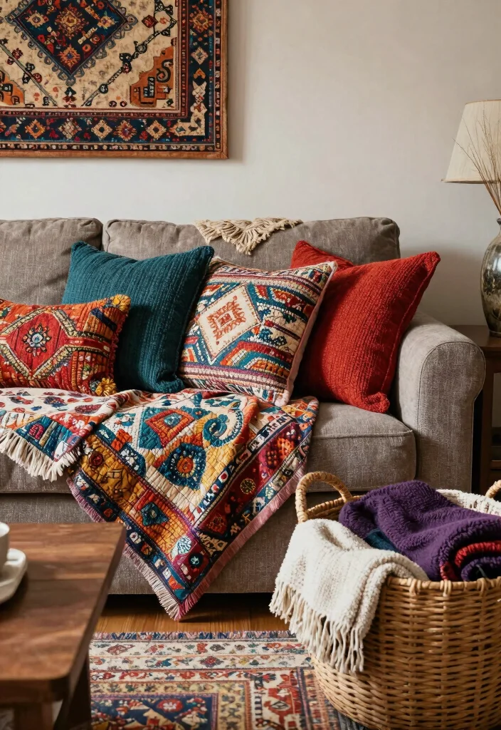 19 Mismatched Living Room Furniture Mix & Match Ideas - 14. Incorporate Vintage Textures: Tactile Appeal 1