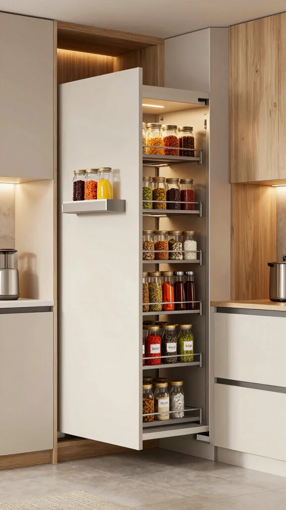 19 Smart Kitchen Design Ideas: Technology & Innovation in Cooking - 3. Innovative Pull-Out Pantry Solutions 1