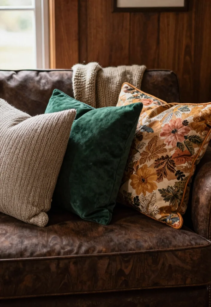 19 Traditional Living Room Decor Ideas with Dark Wood Furniture - 1. Cozy Textured Throw Pillows 1