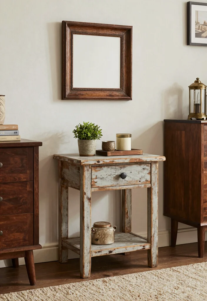 19 Traditional Living Room Decor Ideas with Dark Wood Furniture - 12. Distressed Wood Accents 1