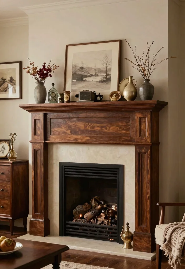 19 Traditional Living Room Decor Ideas with Dark Wood Furniture - 14. Classic Fireplace Mantels 1