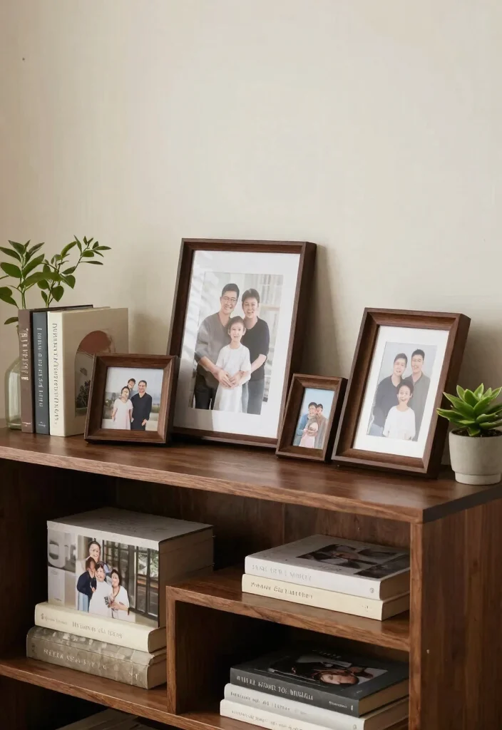 19 Traditional Living Room Decor Ideas with Dark Wood Furniture - 15. Personal Touches and Family Photos 1