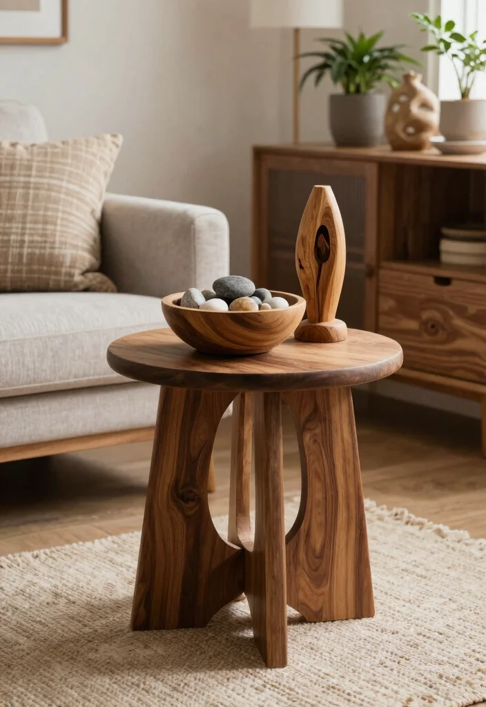 19 Traditional Living Room Decor Ideas with Dark Wood Furniture - 16. Natural Wood Accents in Decor 1