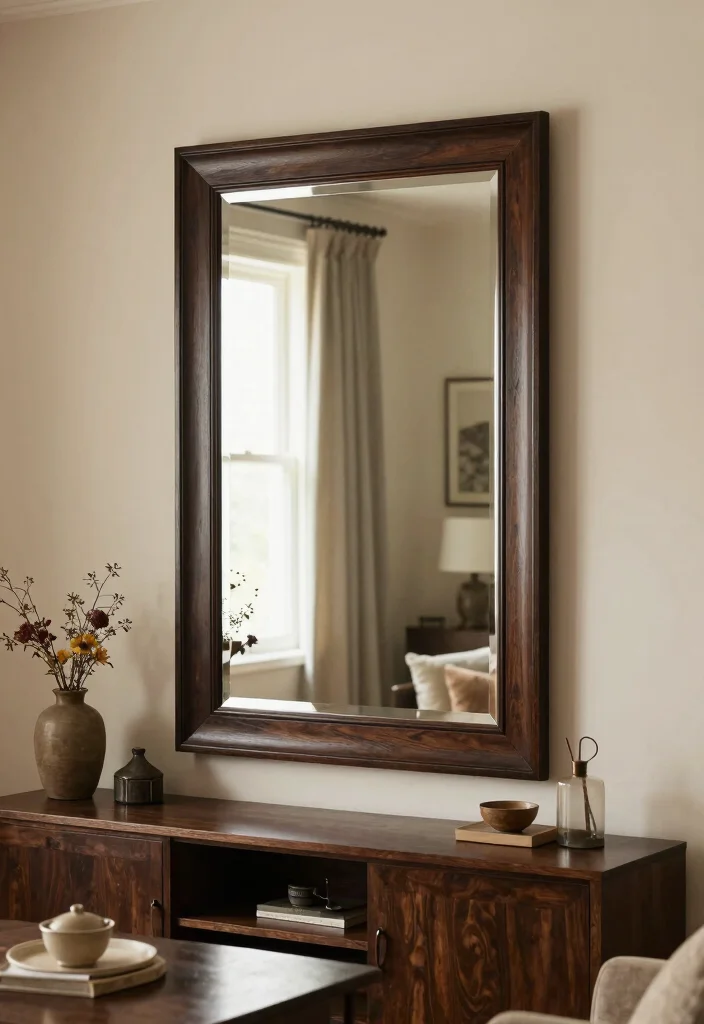 19 Traditional Living Room Decor Ideas with Dark Wood Furniture - 18. Decorative Wall Mirrors 1