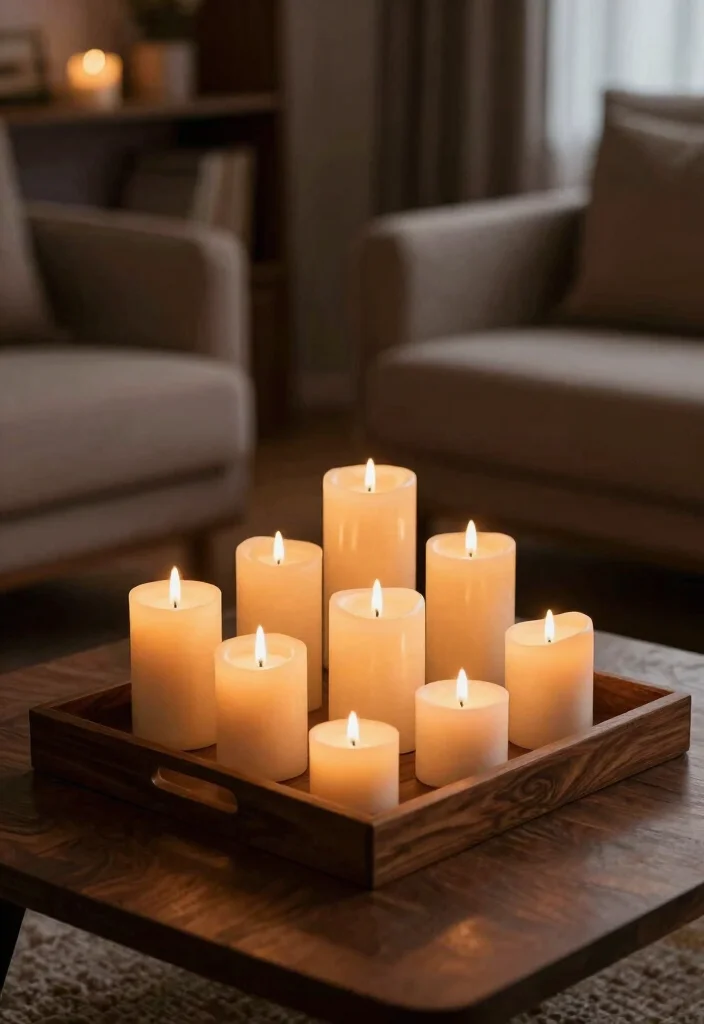 19 Traditional Living Room Decor Ideas with Dark Wood Furniture - 19. Timeless Candle Arrangements 1