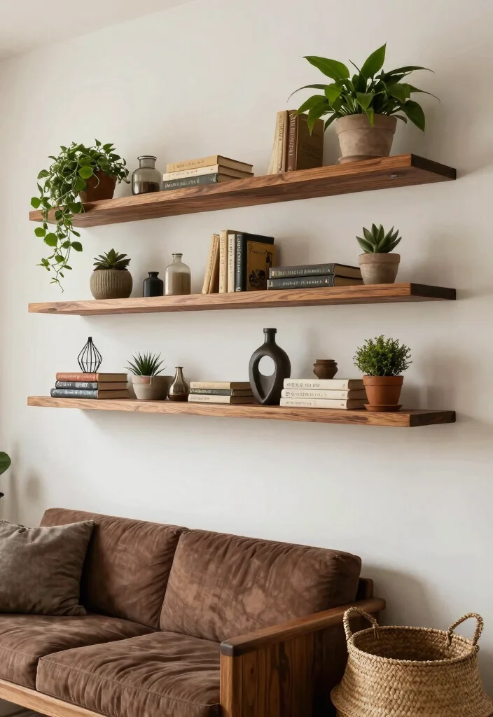 19 Traditional Living Room Decor Ideas with Dark Wood Furniture - 4. Deep Stained Wooden Shelves 1