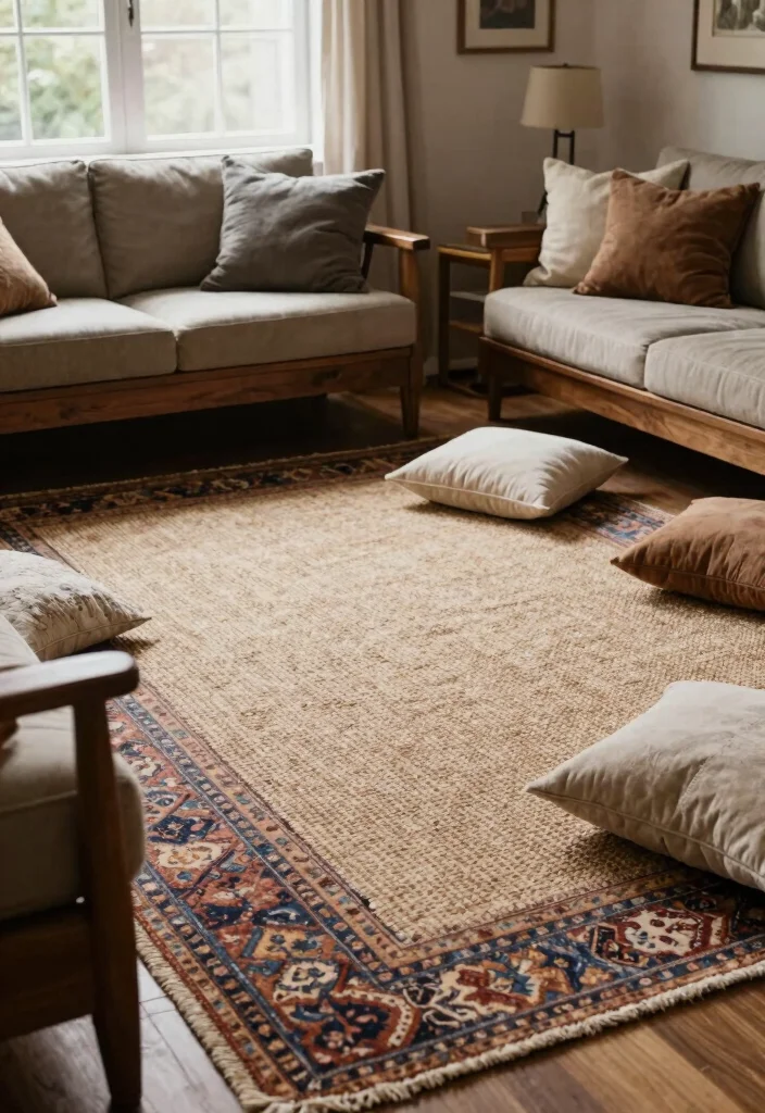 19 Traditional Living Room Decor Ideas with Dark Wood Furniture - 6. Layered Rugs for Comfort 1