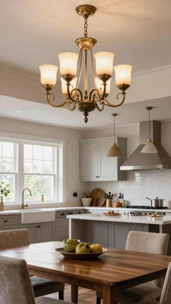 19 Transitional Kitchen Design Ideas: Blending Traditional and Modern - 14. Statement Lighting Fixtures 1