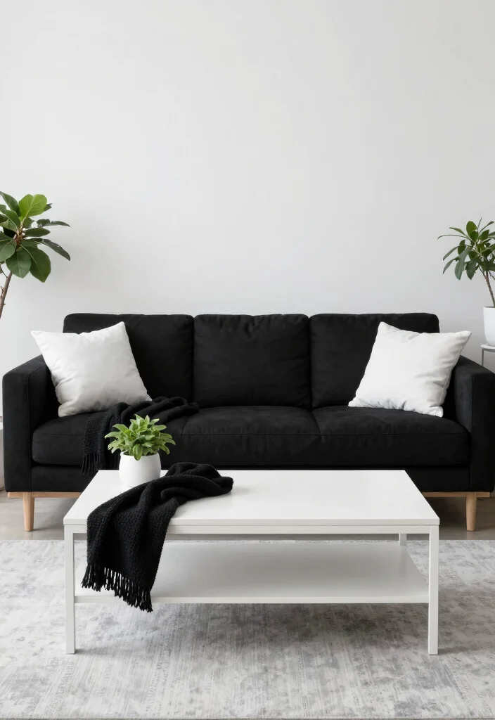 20 Black and White Furniture Living Room Ideas - 1. Cozy Monochrome Minimalism 1