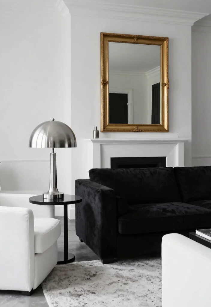 20 Black and White Furniture Living Room Ideas - 11. Monochrome with a Twist 1