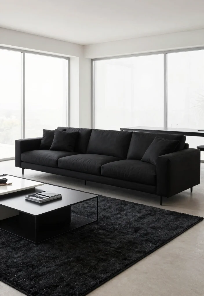 20 Black and White Furniture Living Room Ideas - 12. Modern Sectional Sophistication 1