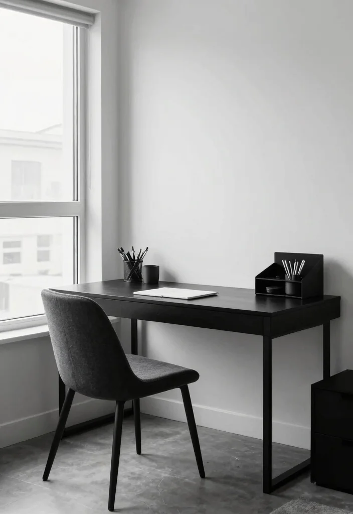 20 Black and White Furniture Living Room Ideas - 15. Functional Workspaces Integrated 1