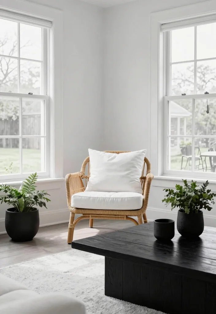 20 Black and White Furniture Living Room Ideas - 16. Outdoor-Inspired Monochrome 1