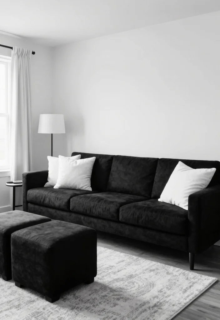 20 Black and White Furniture Living Room Ideas - 20. Family-Friendly Monochrome Spaces 1