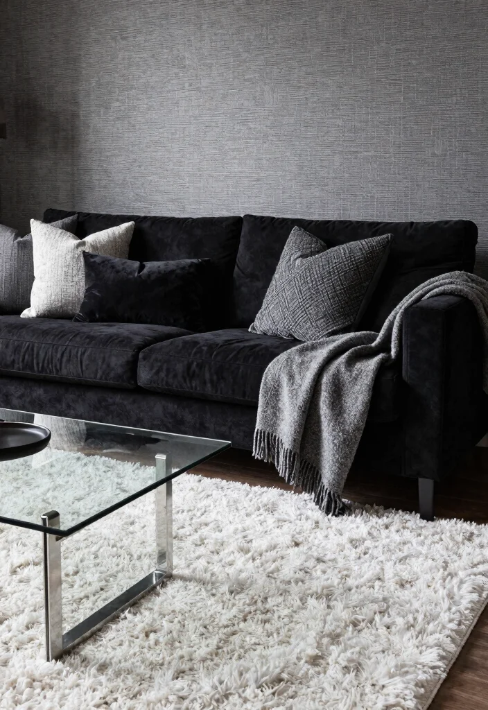 20 Black and White Furniture Living Room Ideas - 4. Layered Textures for Depth 1