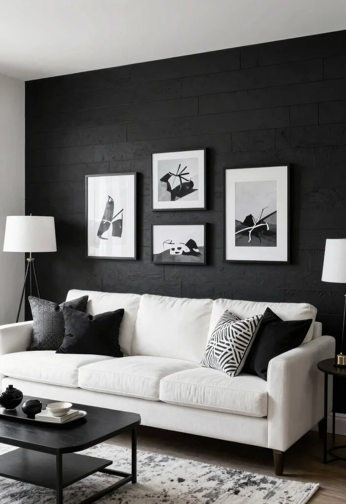 20 Black and White Furniture Living Room Ideas - 7. Textured Wall Treatments 1
