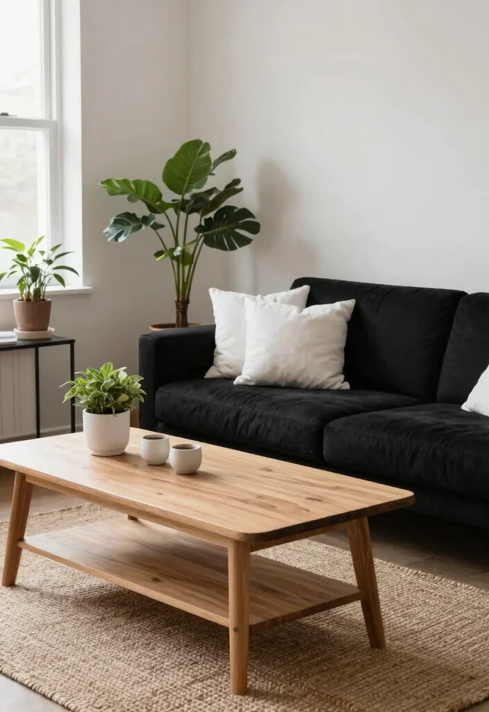 20 Black and White Furniture Living Room Ideas - 8. Embracing Natural Elements 1