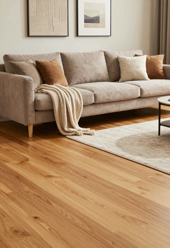 20 Honey Oak Floors Living Room Furniture Ideas - 12. Textured Comfort 1