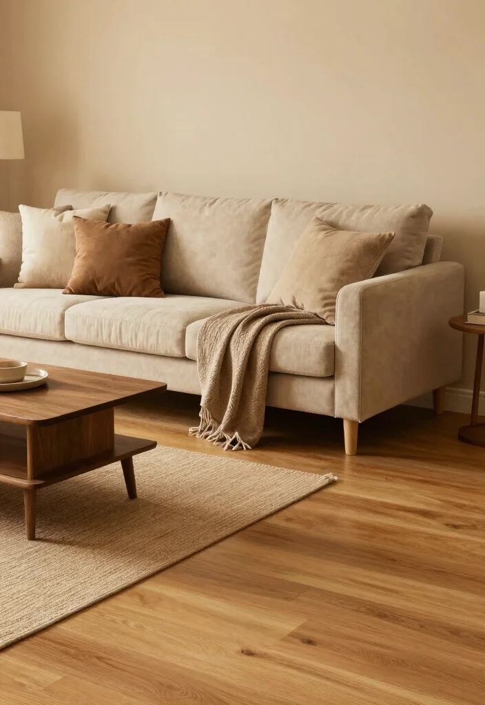 20 Honey Oak Floors Living Room Furniture Ideas - 14. Warm Monochrome 1