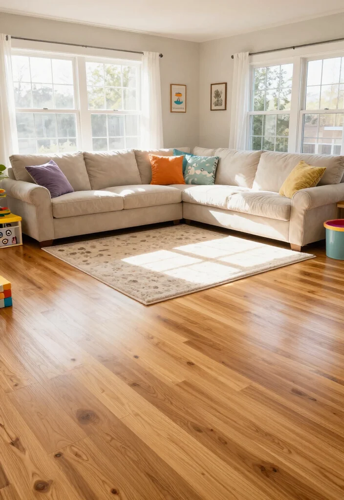 20 Honey Oak Floors Living Room Furniture Ideas - 15. Family-Friendly Fun 1