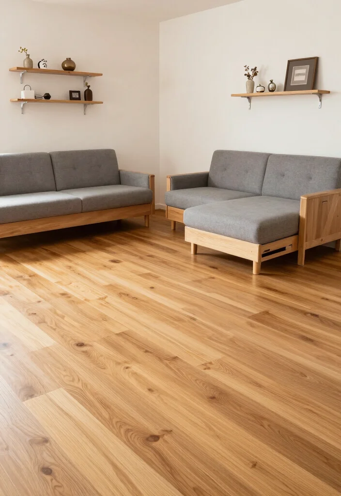 20 Honey Oak Floors Living Room Furniture Ideas - 20. Smart Space Management 1
