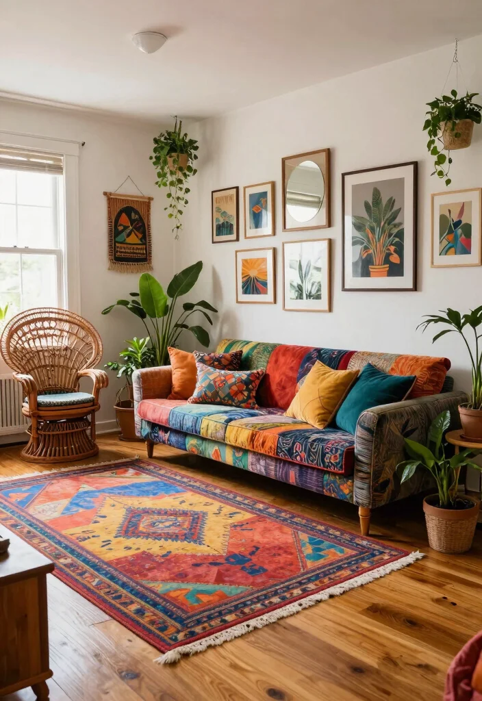 20 Honey Oak Floors Living Room Furniture Ideas - 3. Bohemian Eclectic 1