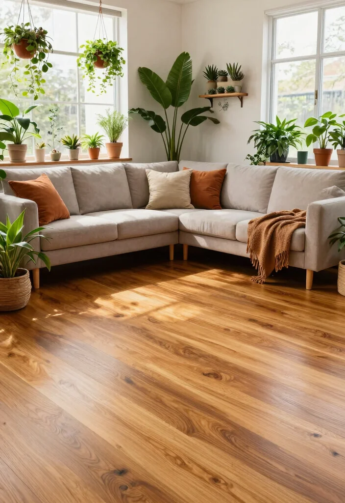20 Honey Oak Floors Living Room Furniture Ideas - 9. Urban Jungle 1