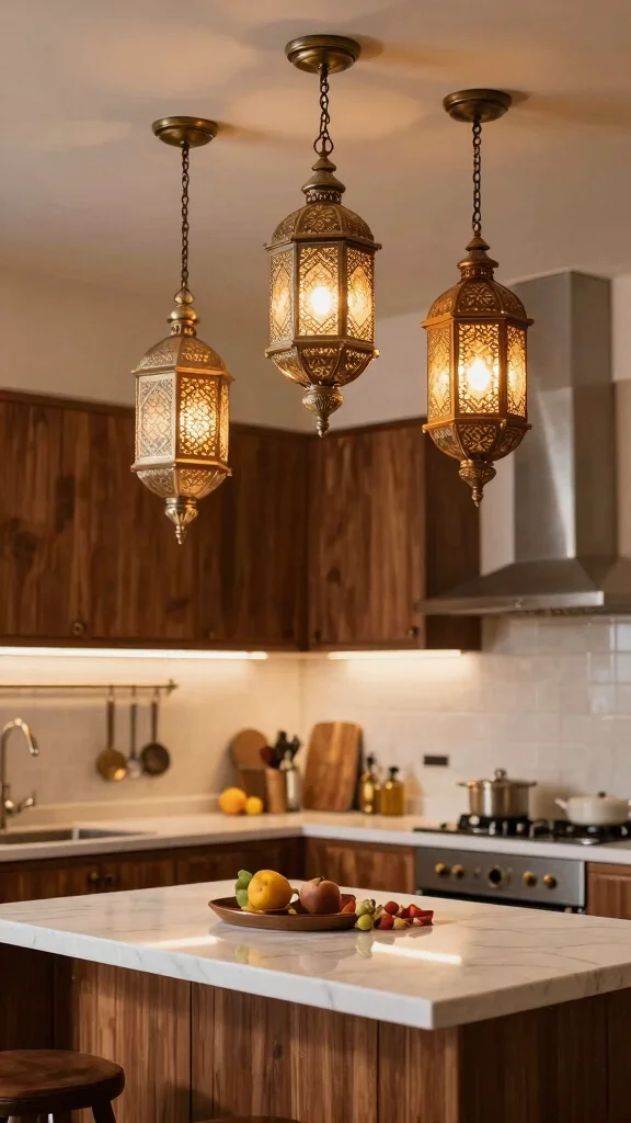20 Indian Kitchen Design Ideas: Traditional & Modern Fusion Styles - 12. Statement Lighting Fixtures 1