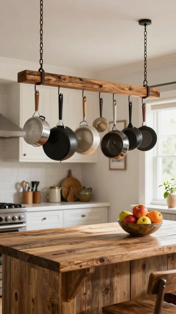 20 Indian Kitchen Design Ideas: Traditional & Modern Fusion Styles - 6. Hanging Pot Racks 1