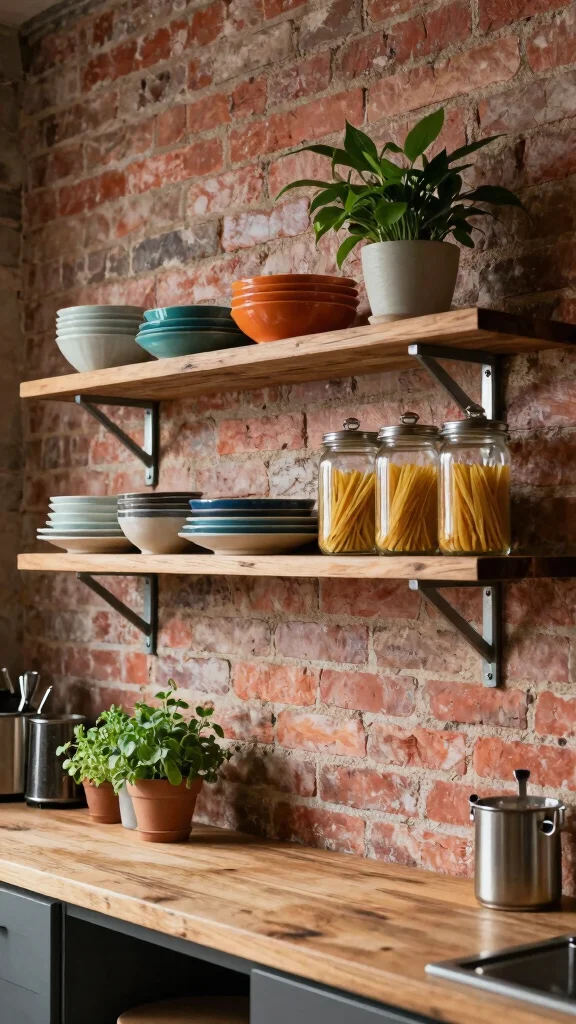 20 Industrial Kitchen Design Ideas: Raw, Bold, and Stylish - 1. Open Shelving with Metal Supports 1