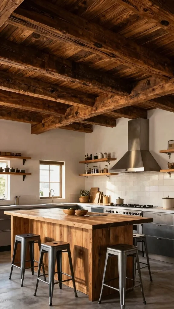 20 Industrial Kitchen Design Ideas: Raw, Bold, and Stylish - 11. Rustic Wood Beams 1