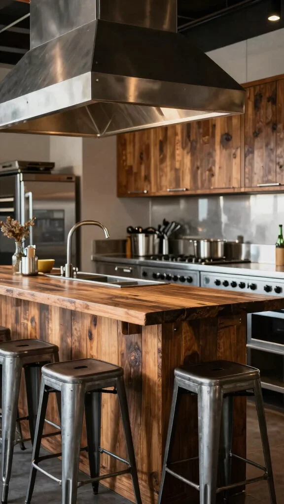 20 Industrial Kitchen Design Ideas: Raw, Bold, and Stylish - 3. Metal and Wood Accents 1
