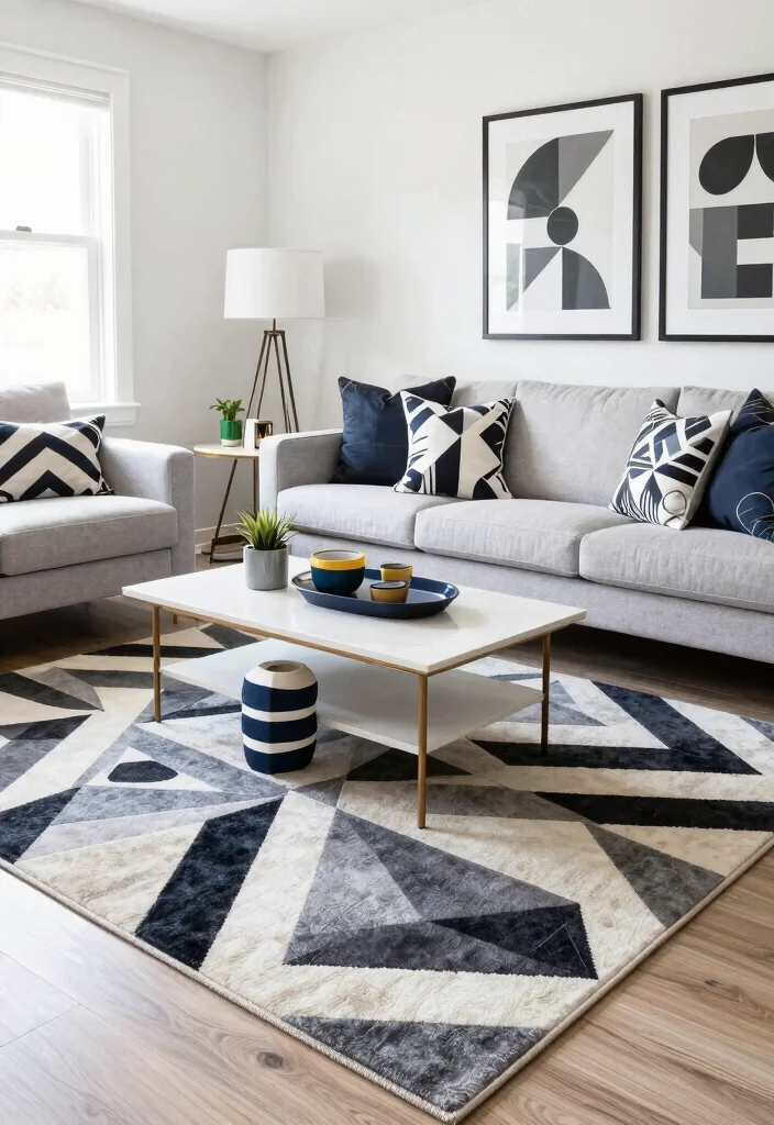 20 Latest Furniture Designs for Living Room in 2025 - 13. Bold Geometric Patterns 1