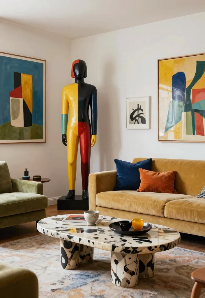 20 Latest Furniture Designs for Living Room in 2025 - 19. Artistic Statement Pieces 1