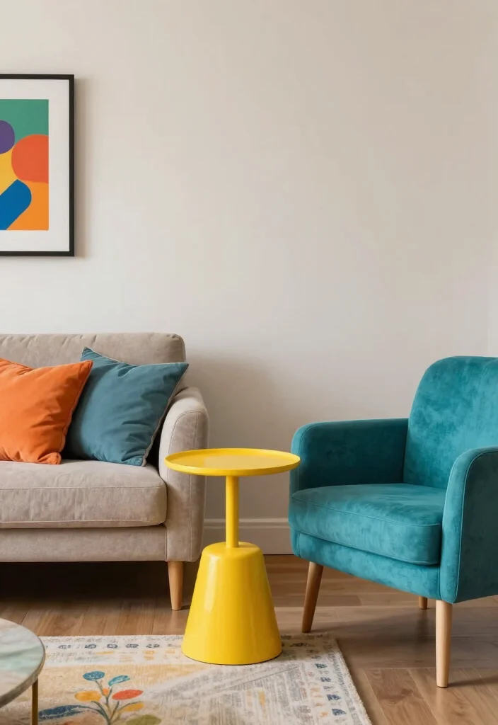 20 Latest Furniture Designs for Living Room in 2025 - 7. Colorful Accent Furniture 1