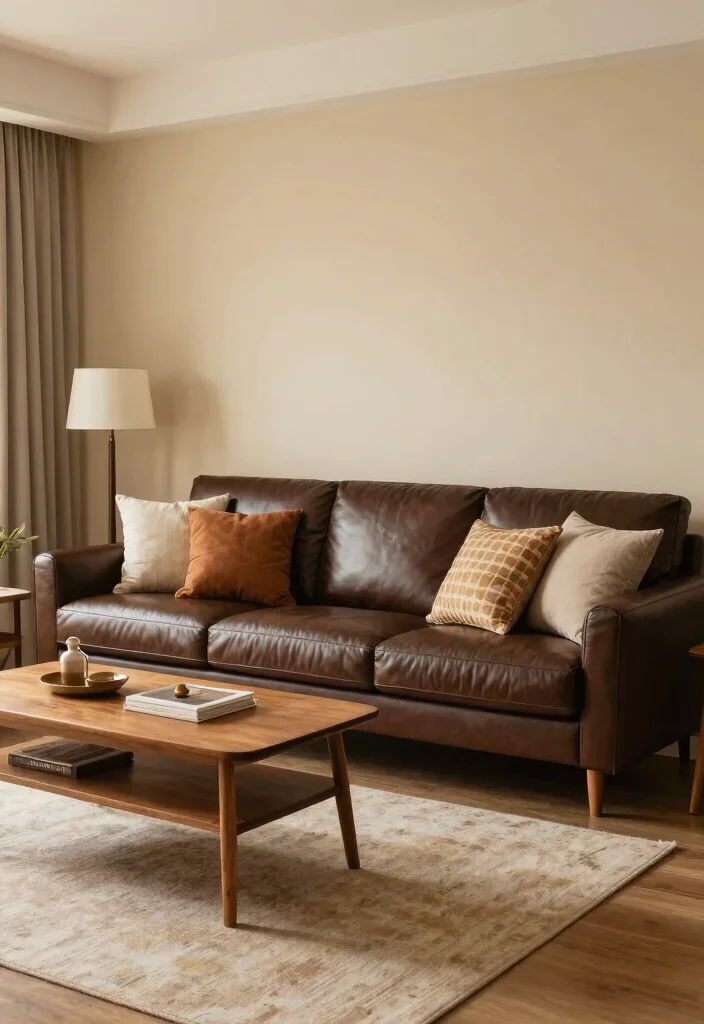 20 Living Room Color Ideas with Dark Furniture - 12. Warm Beige for a Neutral Harmony 1