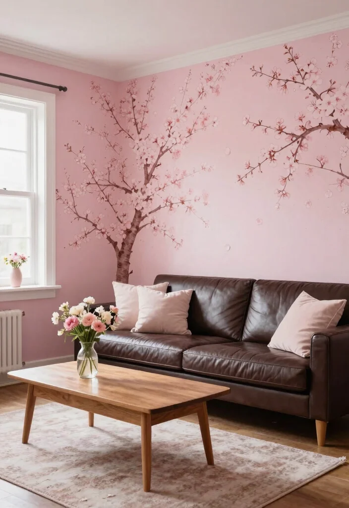 20 Living Room Color Ideas with Dark Furniture - 13. Cherry Blossom Pink for a Subtle Touch 1