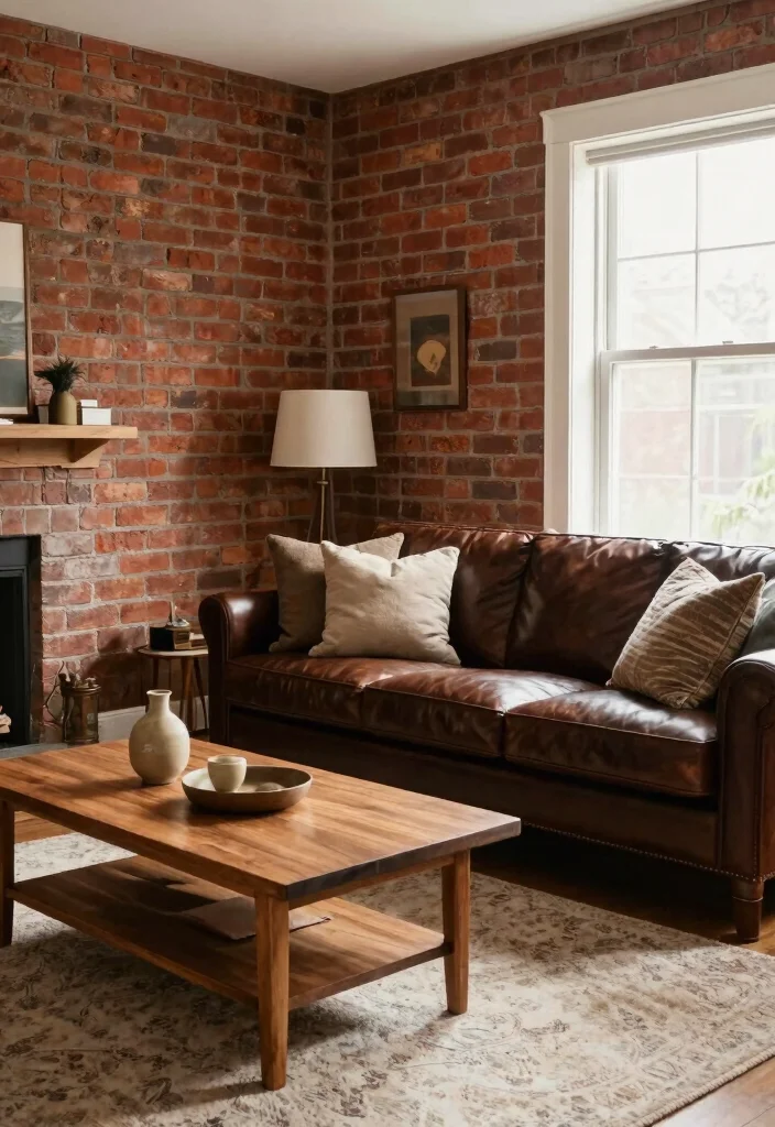 20 Living Room Color Ideas with Dark Furniture - 18. Rustic Brick Red for a Cozy Feel 1