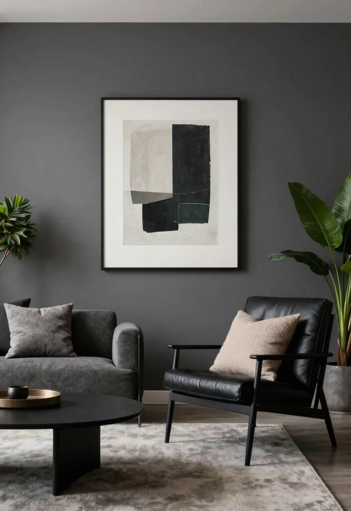 20 Living Room Color Ideas with Dark Furniture - 2. Bold Charcoal Gray for an Elegant Touch 1