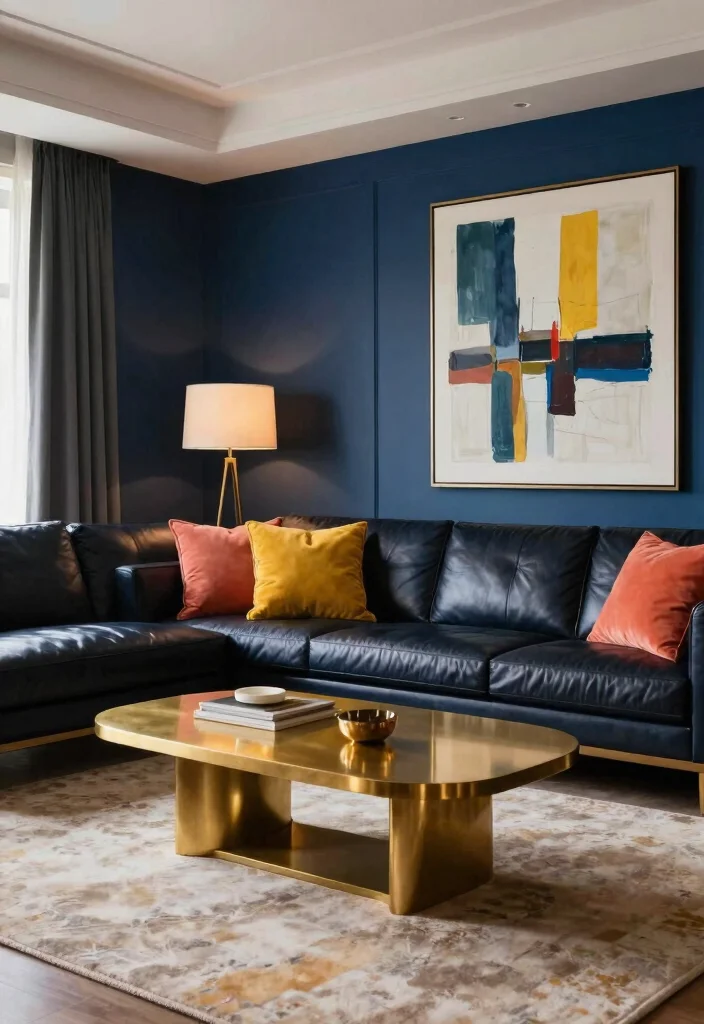 20 Living Room Color Ideas with Dark Furniture - 4. Rich Navy Blue for a Dramatic Flair 1