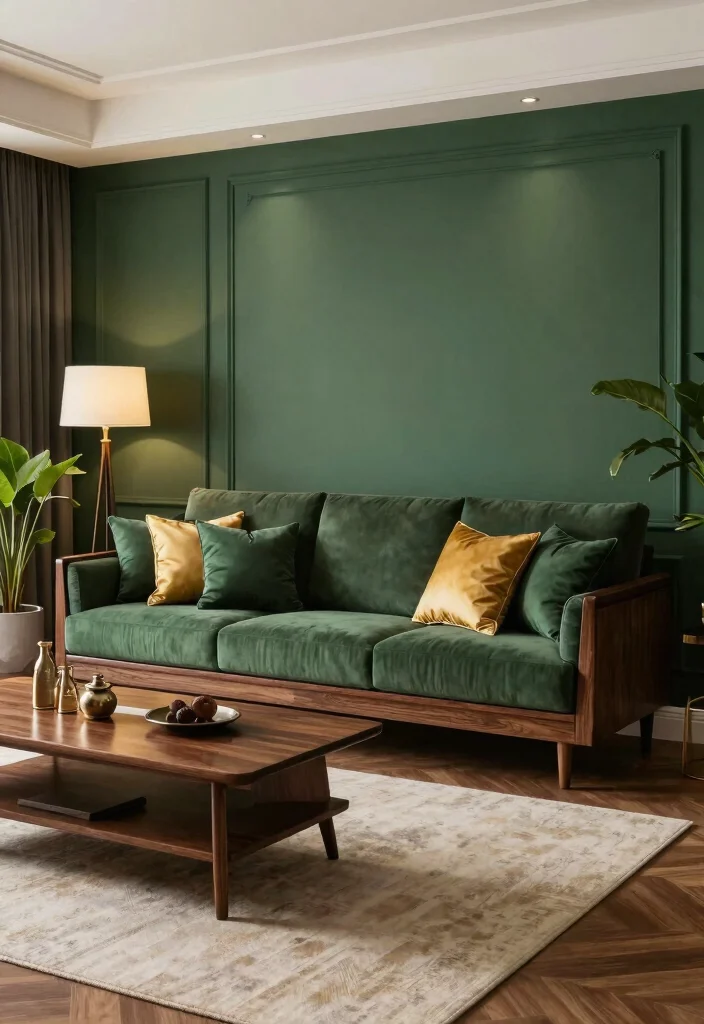 20 Living Room Color Ideas with Dark Furniture - 9. Deep Forest Green for a Luxe Retreat 1