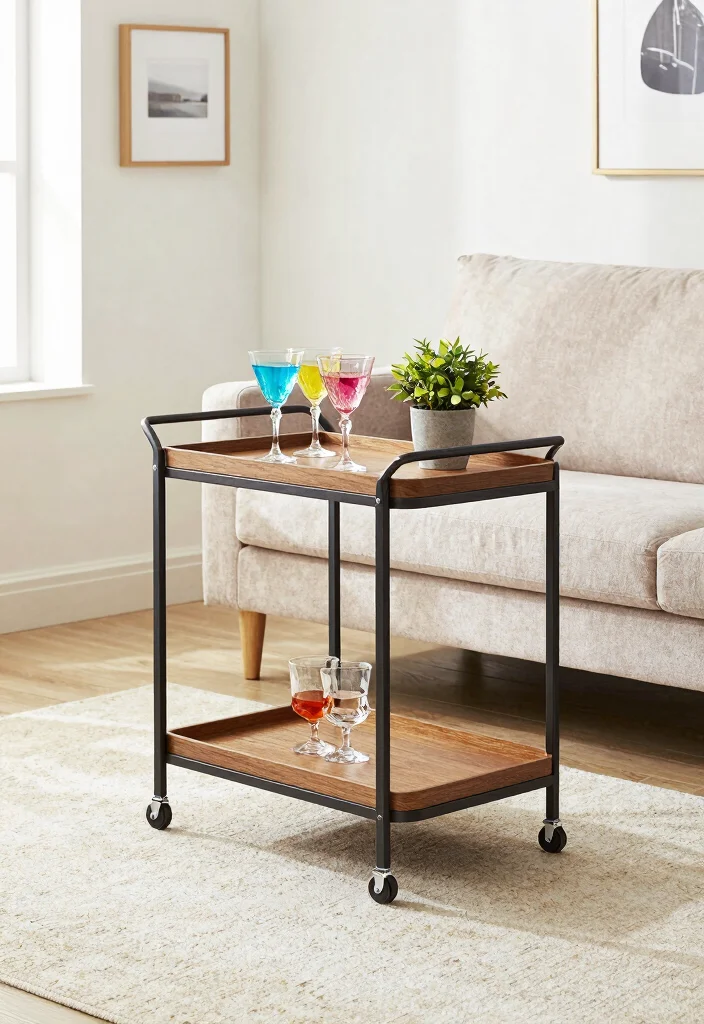 20 Living Room Furniture Ideas for Small Spaces - 10. Trolley Tables: Moveable Storage Solutions 1