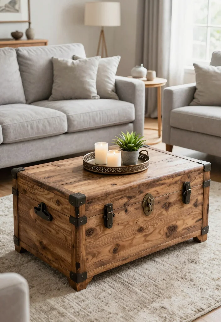 20 Living Room Furniture Ideas for Small Spaces - 11. Trunk Coffee Tables: Unique Storage Solutions 1